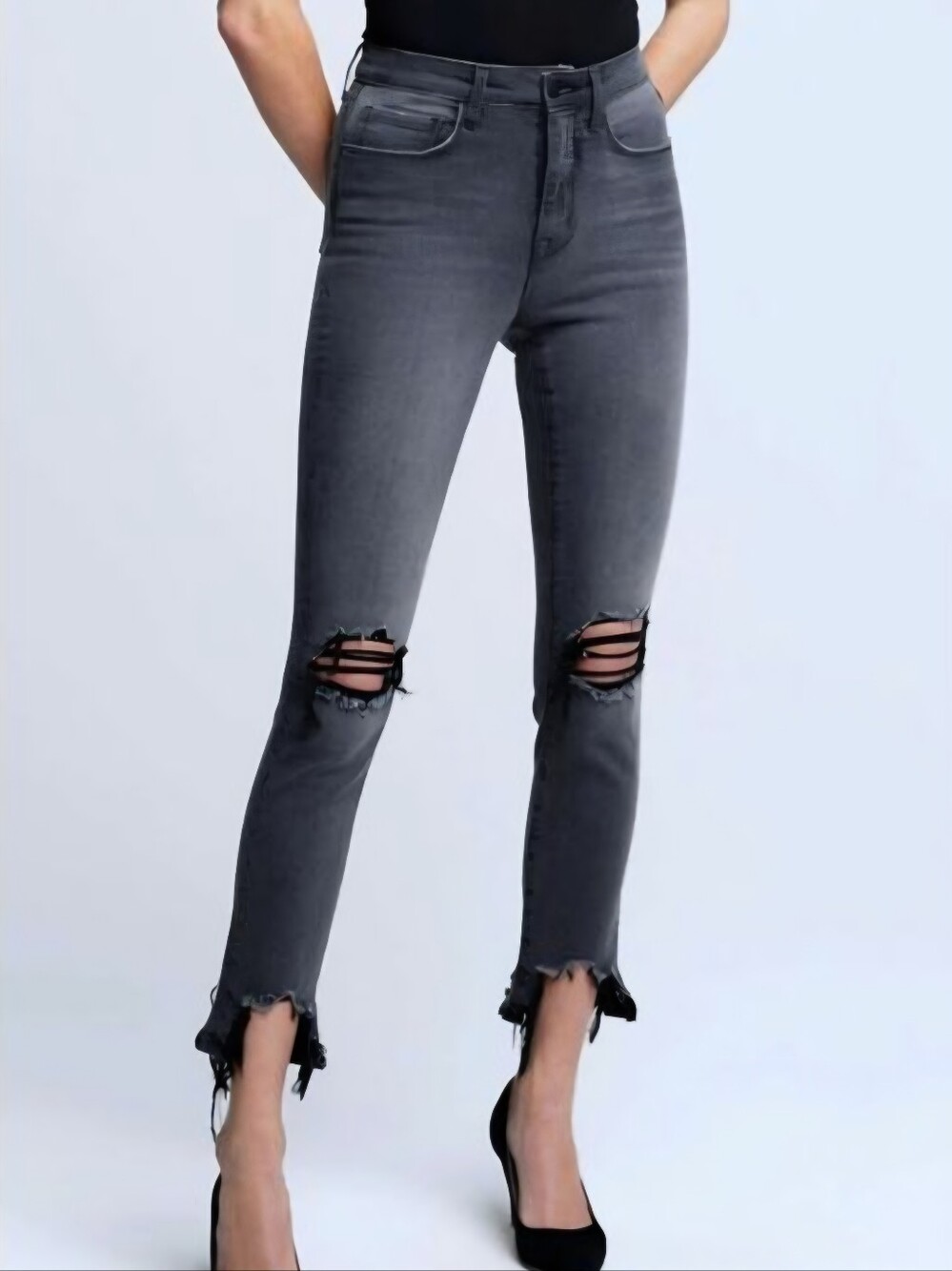 L'AGENCE Charcoal Gray High-Rise Night Time Destruct Ankle Jeans SZ 28